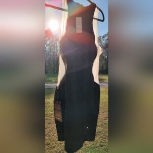 Bebe Ocelot Black & Sheer (Nude) Mesh Inset Curved Pointe Silhouette Dress, XL